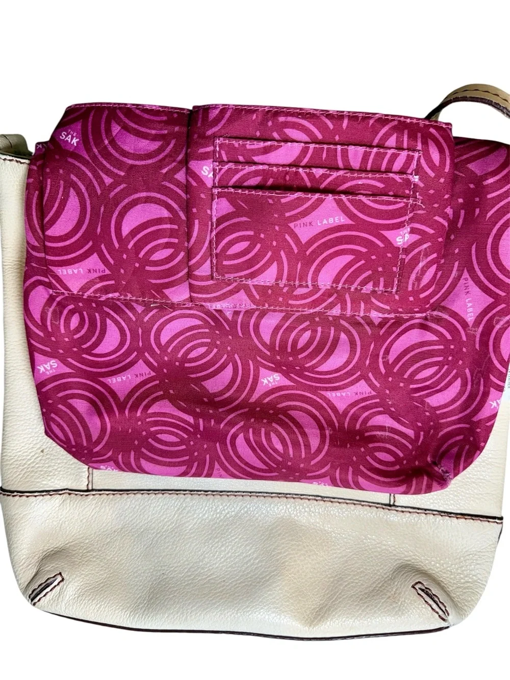 Vintage PINK LABEL The Sak Leather Hobo Shoulder Bag Cream Slouchy Boho Y2K
